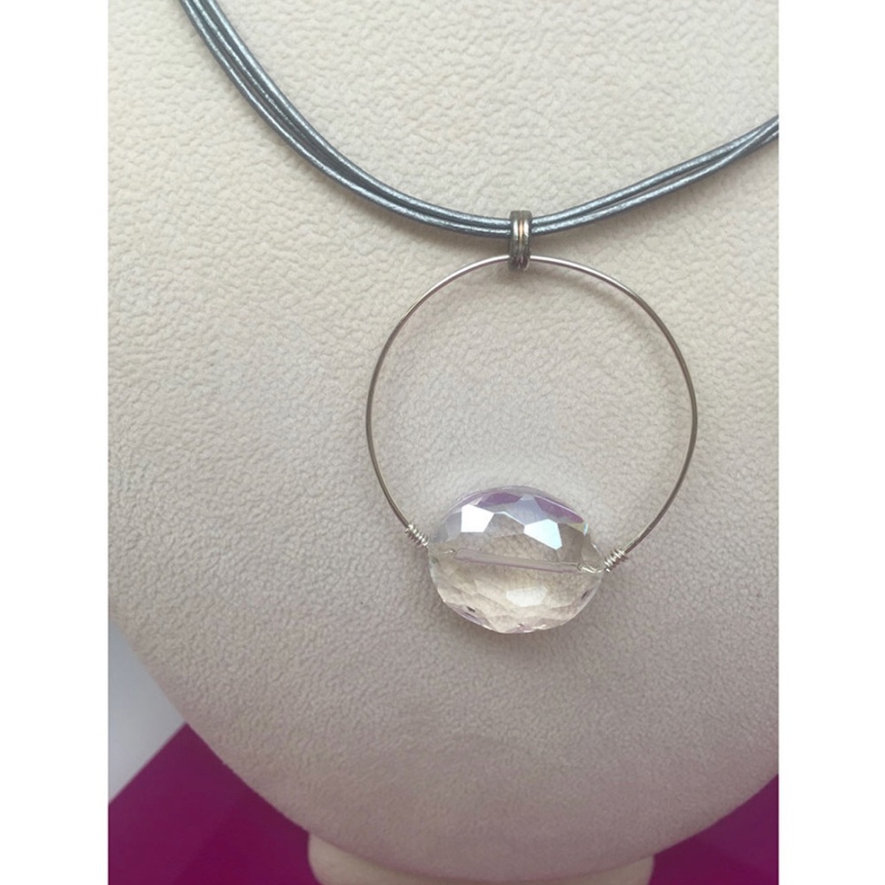 Deborah Grivas Floating Cut Clear Crystal On Silver Hoop-Boutique